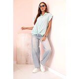 Kesi Włoski Women's sleeveless linen shirt with ruffles and tie - dark mint | Shoptok.si