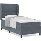 vidaXL Box Spring Postelja z Blazino Temno Siva 90x190 cm Žamet, (22051396) | Shoptok.si