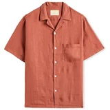 Portuguese Flannel Srajce z dolgimi rokavi Linen Camp Collar Shirt - Terracota Oranžna