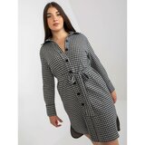 Fashionhunters Gray and black plus size shirt dress with a tie  cene