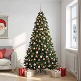  Umjetno božićno drvce tamnozeleno s kuglicama 210 cm - Tamnozelena Ø 106 x 210 cm s 300 LED dioda i ružičastim lopticama | shoptok.hr