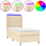 vidaXL Box spring postelja z vzmetnico LED krem 100x200 cm blago, (20902398) Cene