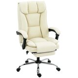  Ergonomska uredska stolica s osloncem za noge presvlaka od umjetne kože kotačići okretna metalna bež+crna | shoptok.hr