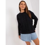 Fashion Hunters Black sweater with cables and long sleeves Cene