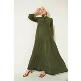 Bigdart 1627 Collar Lace-Up Hijab Dress - D.Khaki