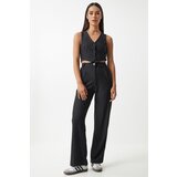 Happiness İstanbul Women's Black Slim Striped Knitted Vest Trousers Set Cene