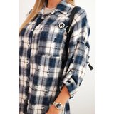 Kesi Włoski Women's cotton checkered shirt with a distressed effect blue | shoptok.hr