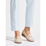 Shelvt Beige women's wedge loafers with gold decoration | Shoptok.si