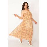 Şans Women's Plus Size Colorful Gippie Elasticated Blouse And Elastic Waist Lined Skirt 2-Piece Suit Cene
