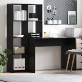 vidaXL Miza s polico Črni hrast 138.5 x 55 x 143 cm Konstruiran les | Shoptok.si