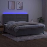 Krevet box spring s madracem LED svjetlosivi 200x200 cm baršun | shoptok.hr