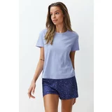 Trendyol Blue 100% Cotton Star Pattern Knitted Pajamas Set