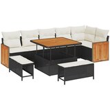 vidaXL 9-komadni vrtni set za sofu s jastučićima crni poly rattan akacija, 3-komadni vrtni set za objedovanje s jastučićima crni poly rattan akacija Cijene
