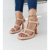 Gemre Light beige eco-leather block heel sandals Pirjo Cijene