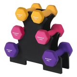Songmics Hexagon dumbbell set s stojalom, 2 x 1 kg, 2 x 1,5 kg, 2 x 2 kg, ročne uteži z mat neoprenskim zaključkom, za domače vaje, rumena, roza in vijolična SYL609B02, (21555108) Cene