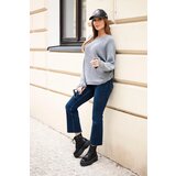 Kesi Włoski Women's mohair sweater with ruched sleeves and a back cutout gray | shoptok.hr