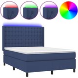 vidaXL Box spring postelja z vzmetnico LED modra 140x190 cm blago, (20902364) Cene