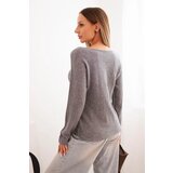 Kesi Włoski Women's sweater made of viscose with long sleeves and a round neckline dark gray | shoptok.hr