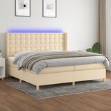 vidaXL Box spring postelja z vzmetnico LED krem 200x200 cm blago Cene