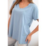 Kesi Włoski Women's cotton blouse with V-neckline and short sleeves denim | shoptok.hr