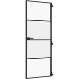 Sobna vrata tanka crna 76 x 201,5 cm kaljeno staklo i aluminij | shoptok.hr