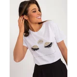 Fashion Hunters White T-shirt with appliqué and round neckline