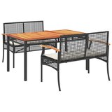  The Living Store Vrtna jedilna garnitura 3-delna z blazinami črn poli ratan - Vrtna Jedilna Garnitura, (21461446) | Shoptok.si