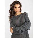 Fashion Hunters Dark gray knitted dress with long sleeves Cene