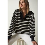 Happiness İstanbul Women's Black Striped Zipper Collar Knitwear Sweater Cene