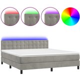 vidaXL Krevet box spring s madracem LED svjetlosivi 180x200 cm baršun Cijene
