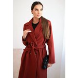 Kesi Włoski Women's suede coat tied at the waist rust Cene