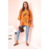 Kesi Włoski Women's cotton blouse with leaves with roll-up sleeves orange | shoptok.hr