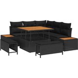 vidaXL 8-delni Vrtna sofa set s blazinami Črn Poli Ratan Akacija | Shoptok.si