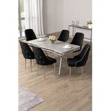 Hanah home trpezarijski set Vae, sto i 6 stolica, ploča u dekoru belog mermera, hromirane noge, crna tkanina Babyface | Eponuda.com