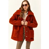 Olalook Women's Tile Buttoned Pocket Unlined Oversize Plush Jacket