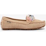 Resti Openwork light brown women's moccasins with decorative crystals Cizzas | Shoptok.si