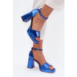 Boto Lacquered Women's Sandals On Heel Blue Marila | Shoptok.si