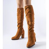 Gemre Brown ruched block heel boots Olesen | Shoptok.si