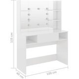  Stolić za šminkanje LED 100 x 40 x 135 cm MDF sjajni bijeli | Eponuda.ba