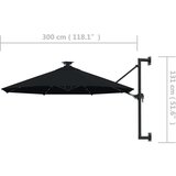  Stenski senčnik z LED in kovinskim drogom 300 cm črn | Shoptok.si