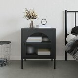  Noćni ormarić crni 50 x 35 x 60 cm od stakla i čelika | shoptok.hr