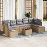 vidaXL 8-delna vrtna sofa garnitura z blazinami Bež Poli Ratan Acacia | Shoptok.si