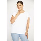 Şans Women's Bone Plus Size Lace Up Shoulder Polyester Fabric Blouse Cene