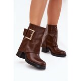 Boto Womens Insulated Heeled Ankle Boots With Gold Buckle Brown Milira | ePonuda.com