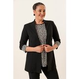 By Saygı Undershirt And Jacket Sleeve Ends Leopard Patterned Crepe Plus Size 2 Pcs Set Black Cene