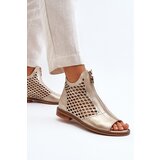 Zazoo Leather Cut-Out Sandals with Zip Gold 977/L | Shoptok.si