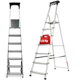 KADAX Aluminijasta gospodinjska lestev s 7 stopnicami, zložljiva polica, 125 kg, poljski izdelek, (5000346194) Slike
