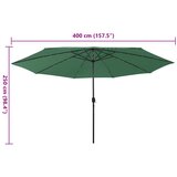  Vrtni suncobran s LED svjetlima 400 cm zeleni | shoptok.hr