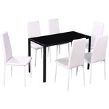 Furnova Sedem Delni Komplet Jedilne Mize in Stolov Črne in Bele Barve, (21955470) | Shoptok.si