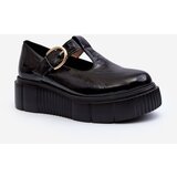 Kesi Fashionable Zazoo patent leather shoes on a solid platform, black Cene